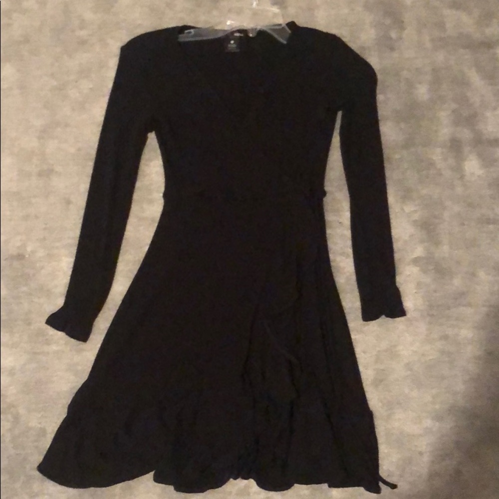 Aqua Longsleeve Black Wrap Dress